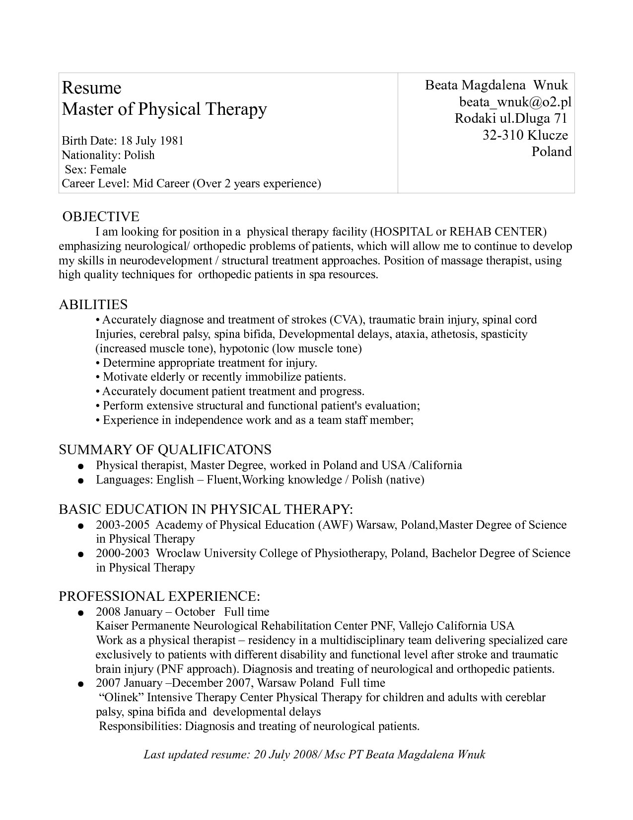 physical therapy admissions essay